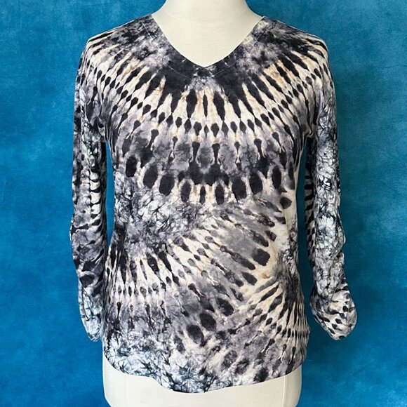 Cato Est 1946 Black/Cream Tie-Dye Ruched Sleeve Blouse, S - Picture 1 of 3